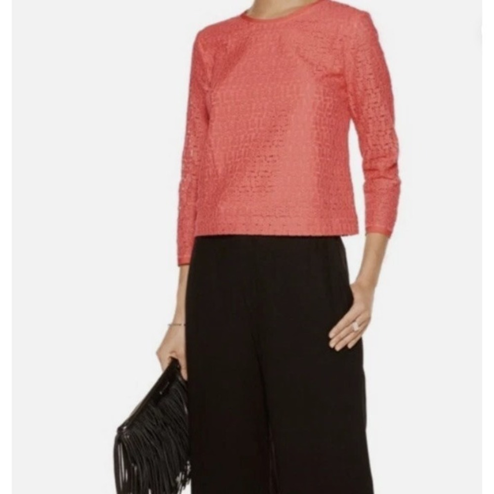 Rebecca Minkoff Luann Top Women Medium Coral Lace Silk‎ Trim Classic Career